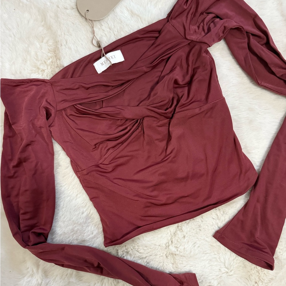 Meshki Ruched Long Sleeve Off The Shoulder Top